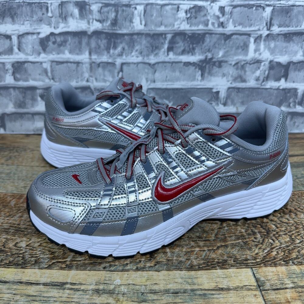 Nike P-6000 GS Metallic Silver Gym Red HV5064-002 Youth Size 6.5Y / Womens 8 New